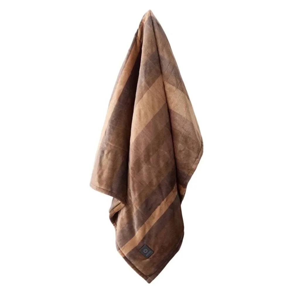 Brookstone Cozy Heated Printed Plush Throw - 50” x 60” - Brown Plaid